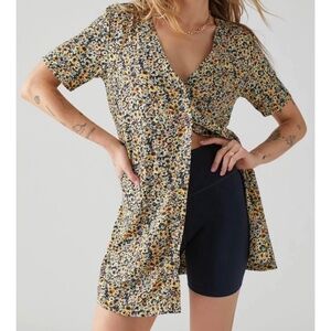 Motel Crosena Black & Yellow Floral Shirt Dress